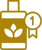 A gold colored icon with a plant and a ribbon.