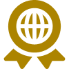 4 A gold colored emblem with a ribbon around it.